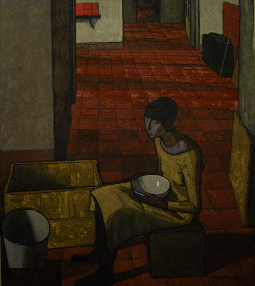 GAM - MALINCONIA_052.JPG - FELICE CASORATI - Novara 1883-Torino 1963 - RAGAZZA CON SCODELLA (INTERNO, MATTINO) 1919